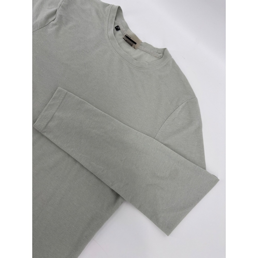 Gymshark Mens Small Long Sleeve Performance Shirt Sage Green Curved Hem Mesh